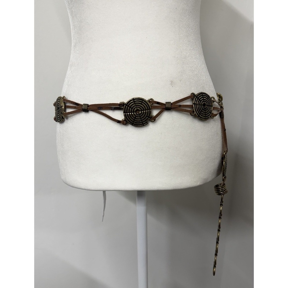 Metal Medallion Chain Belt Antique-Bronze Circles Hippie Boho Funky - 37-44